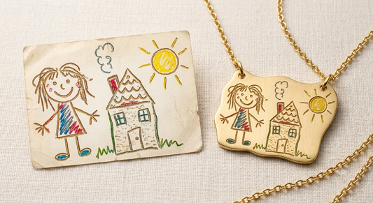 Kids Artwork Necklace for Mom | Personalized Child Drawing Pendant Keepsake | Custom Mother Gift Jewelry in 18K Gold, S925 Silver & Solid Gold