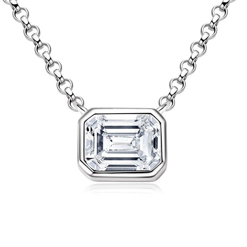1 Carat Emerald Cut Moissanite Necklace for Mom, 925 Sterling Silver, GRA