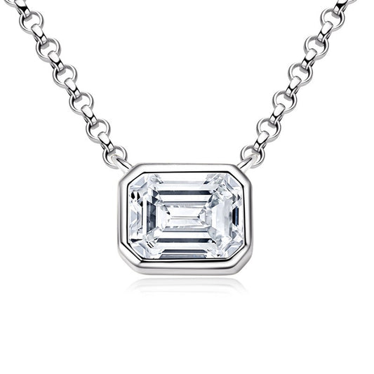 1 Carat Emerald Cut Moissanite Necklace for Mom, 925 Sterling Silver, GRA
