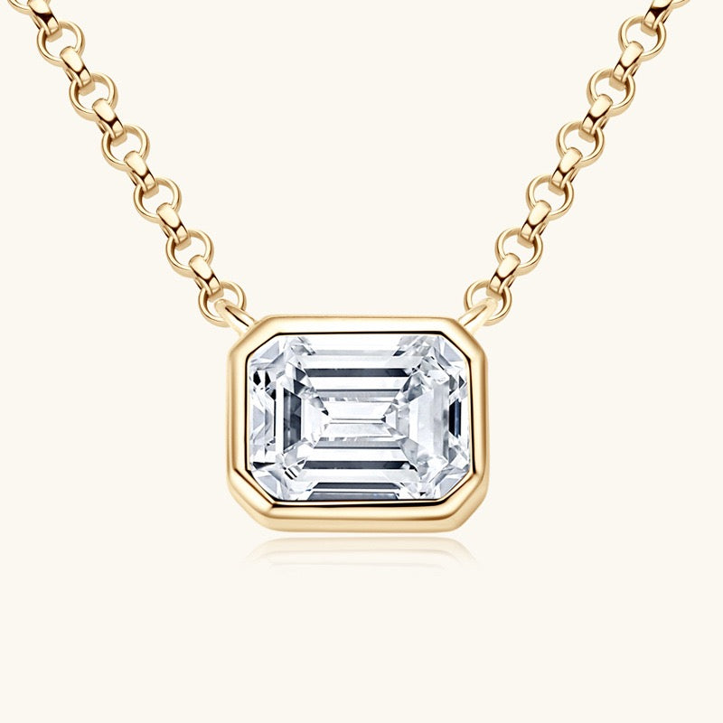 1 Carat Emerald Cut Moissanite Necklace for Mom, 925 Sterling Silver, GRA
