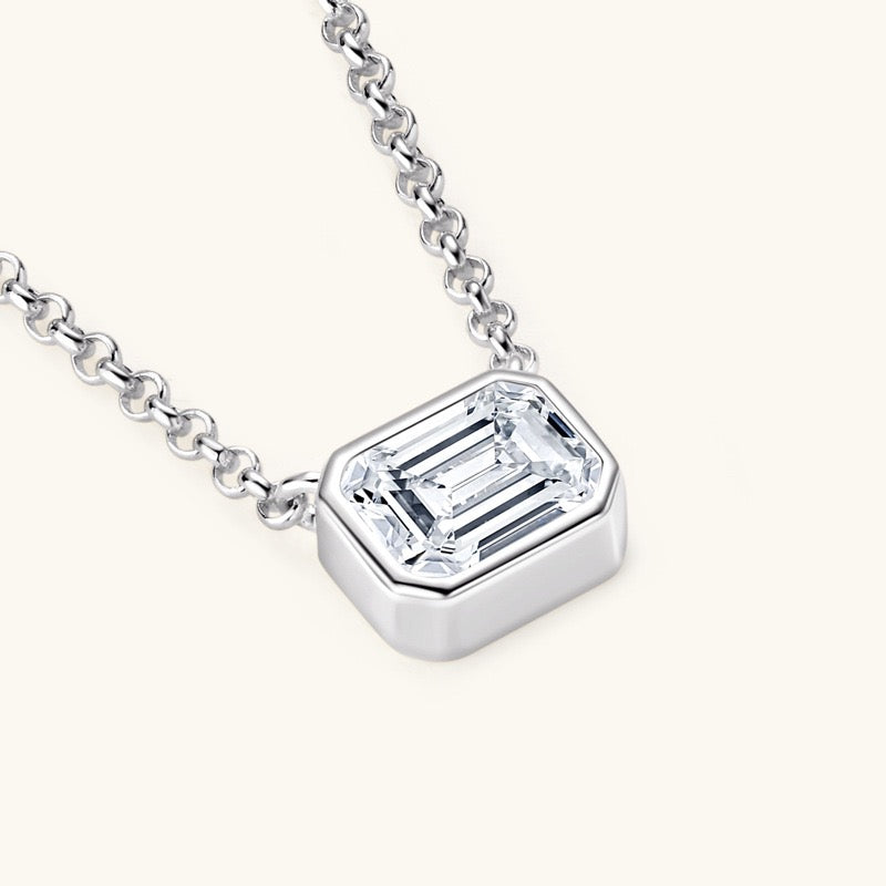 1 Carat Emerald Cut Moissanite Necklace for Mom, 925 Sterling Silver, GRA