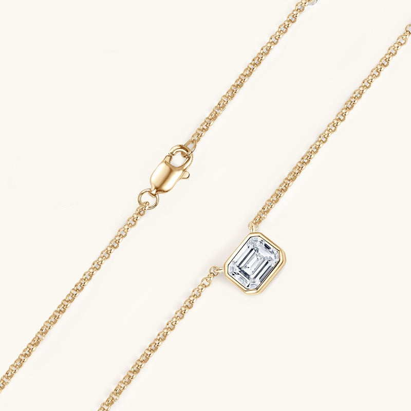 1 Carat Emerald Cut Moissanite Necklace for Mom, 925 Sterling Silver, GRA