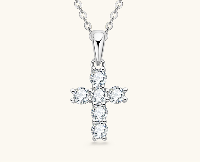 0.6 Carat Moissanite Cross Necklace for Women Mom, 925 Sterling Silver