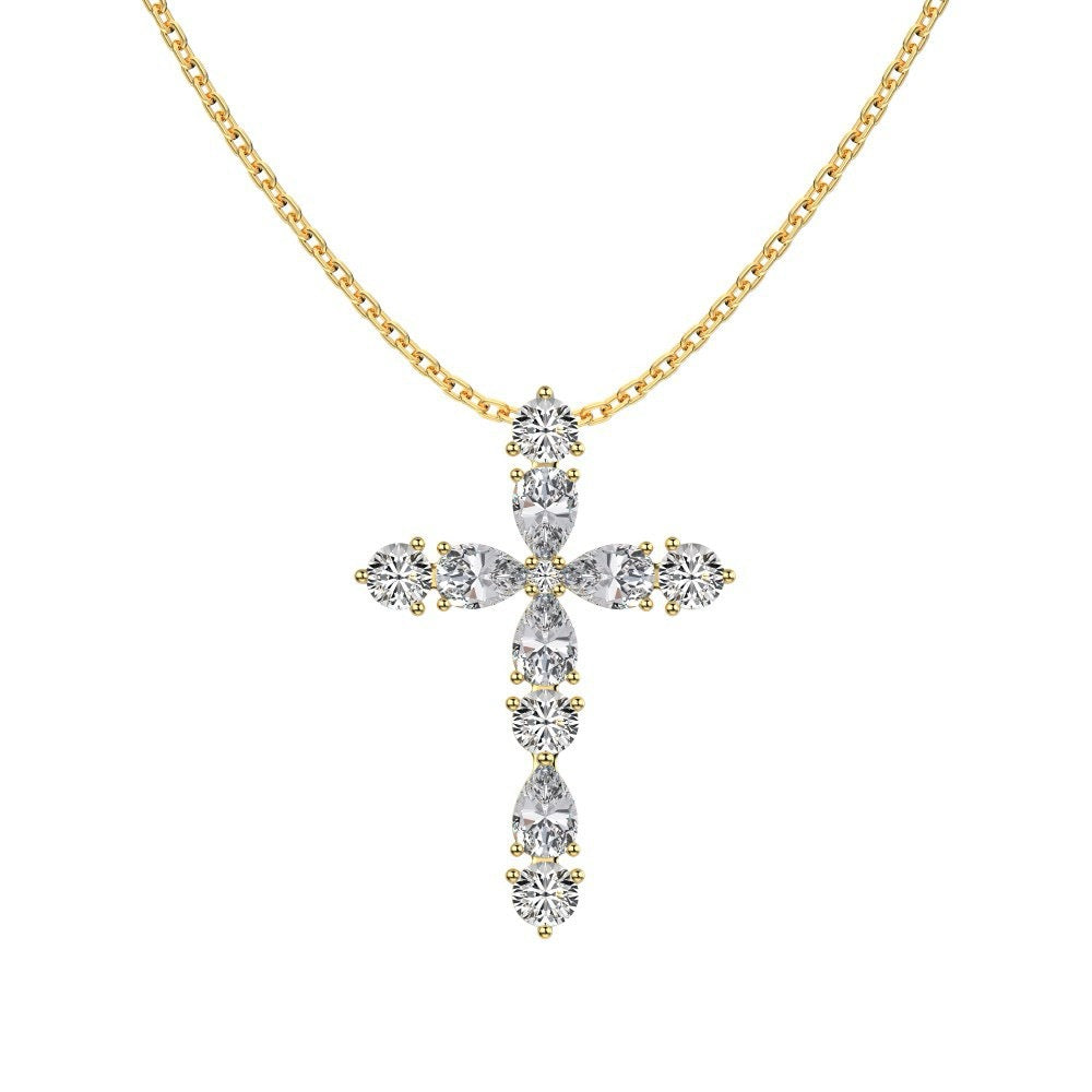D Color Moissanite Cross Necklace for Mom, 925 Silver, 18K Gold Plated