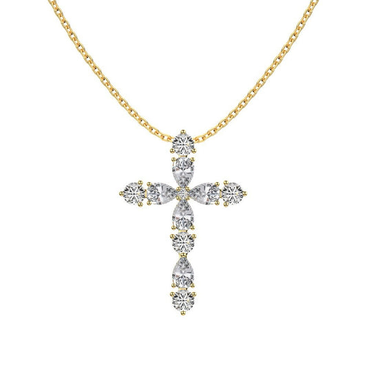 D Color Moissanite Cross Necklace for Mom, 925 Silver, 18K Gold Plated
