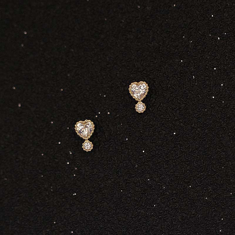9K Solid Gold Heart Stud Earrings with Cubic Zirconia, Mom Gift