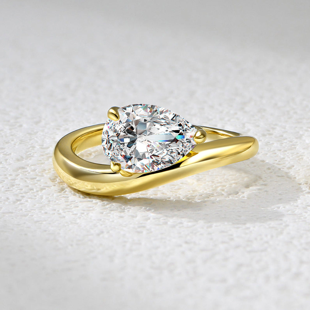 S925 Sterling Silver Pear-Shaped Zircon Ring Set for Mom