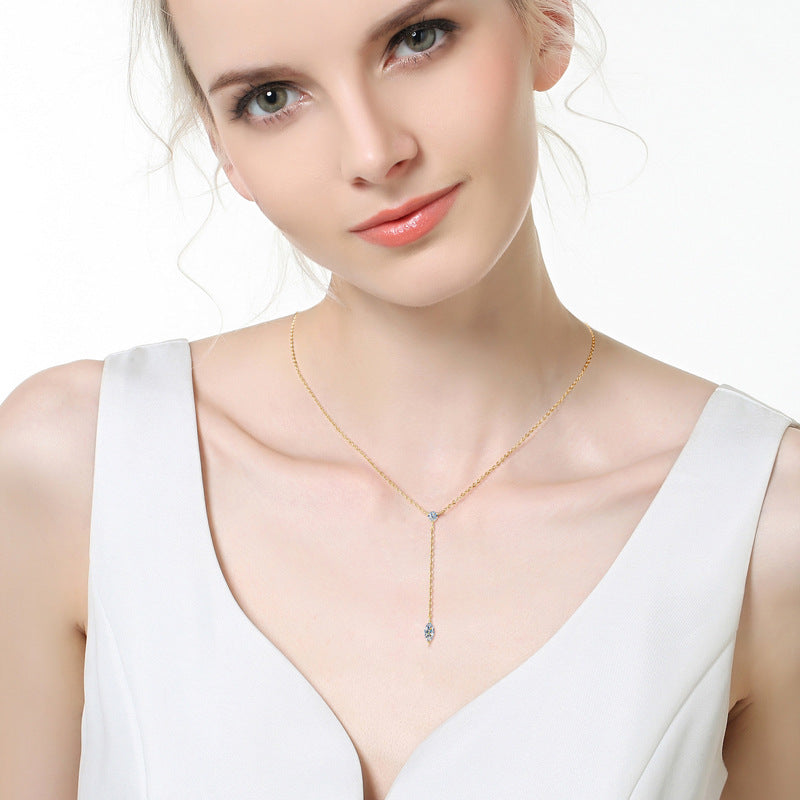 D Color VVS1 Marquise Moissanite Necklace for Mom, 925 Silver