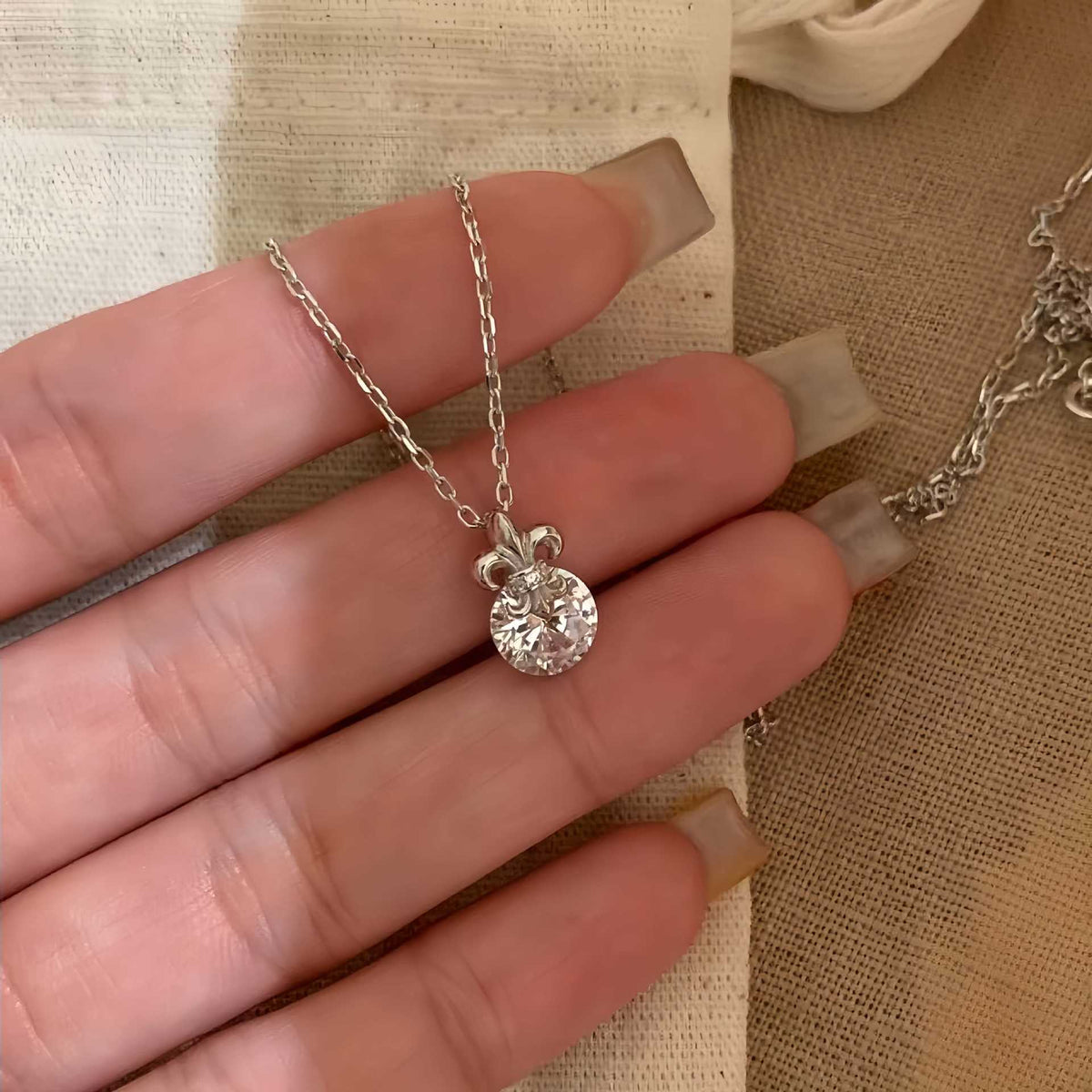 Iris Flower Necklace for Mom, 925 Sterling Silver, 18K Gold Plated, CZ