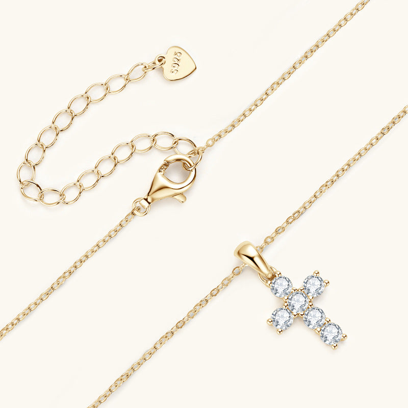 0.6 Carat Moissanite Cross Necklace for Women Mom, 925 Sterling Silver