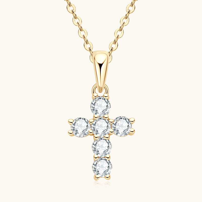0.6 Carat Moissanite Cross Necklace for Women Mom, 925 Sterling Silver