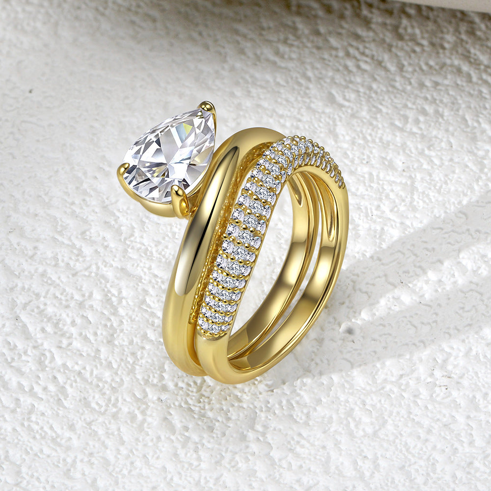 S925 Sterling Silver Pear-Shaped Zircon Ring Set for Mom