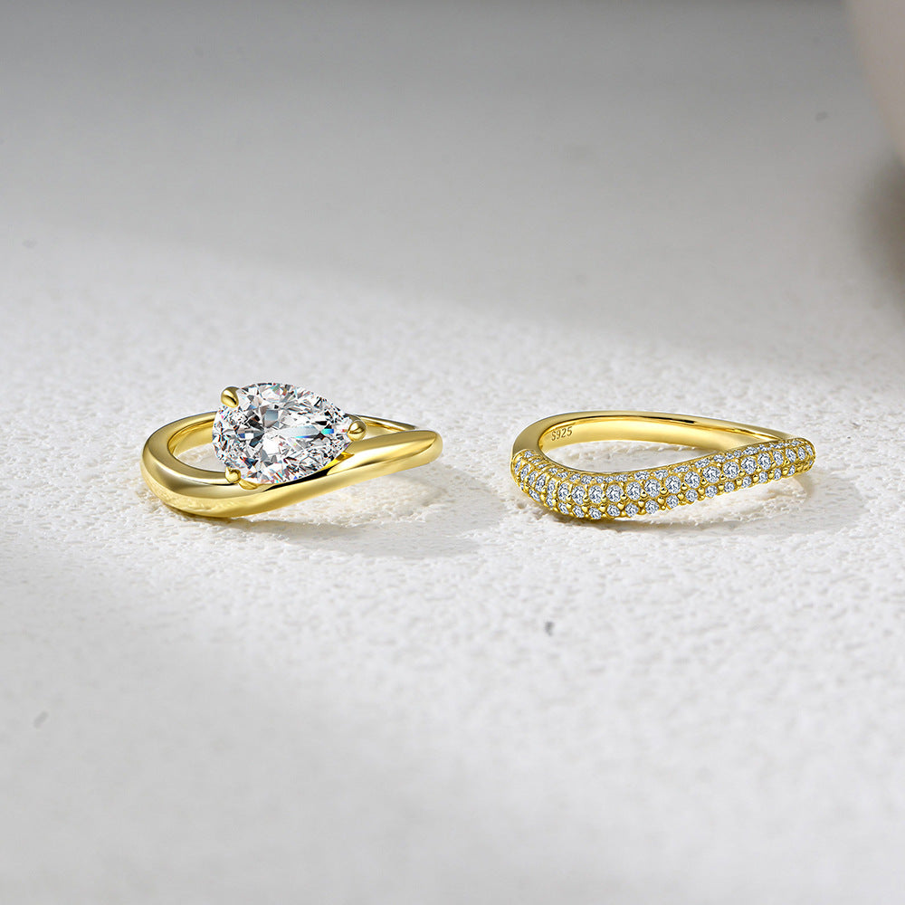 S925 Sterling Silver Pear-Shaped Zircon Ring Set for Mom