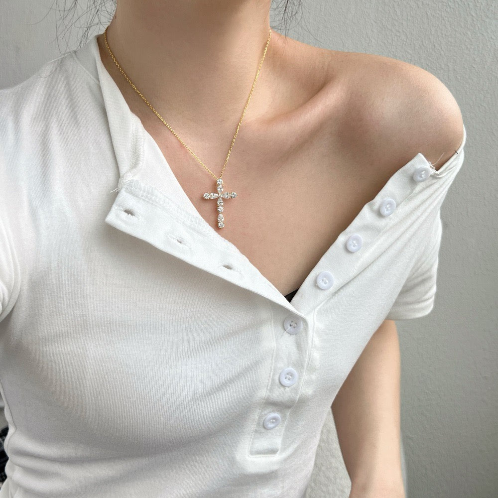 D Color Moissanite Cross Necklace for Mom, 925 Silver, 18K Gold Plated