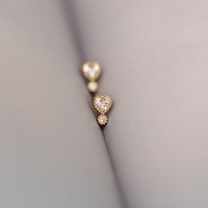 9K Solid Gold Heart Stud Earrings with Cubic Zirconia, Mom Gift